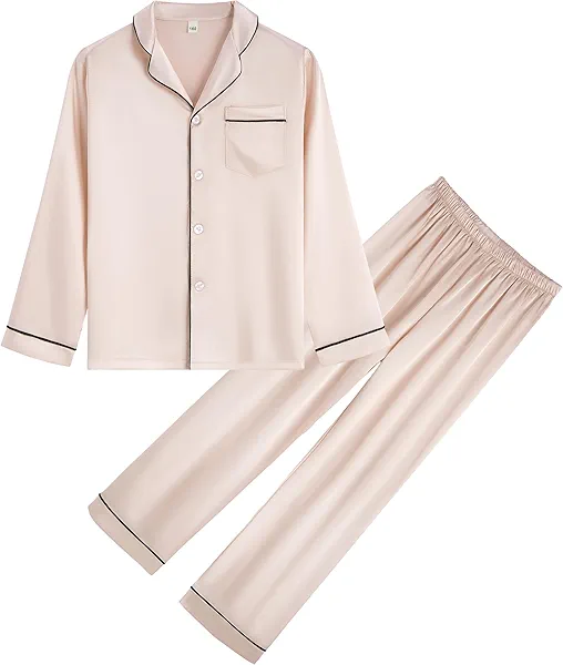 OEIU Kid Silky Satin Pajamas Set for Girls Boys pj Set Sleepwear Button-up Lounge Sets Nightwear