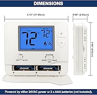 Vista 3 de ELECTECK Paquete de 2 termostatos digitales no programables para el hogar, hasta 1 calor/1 frío con pantalla de 4.5 pulgadas cuadradas, compatible