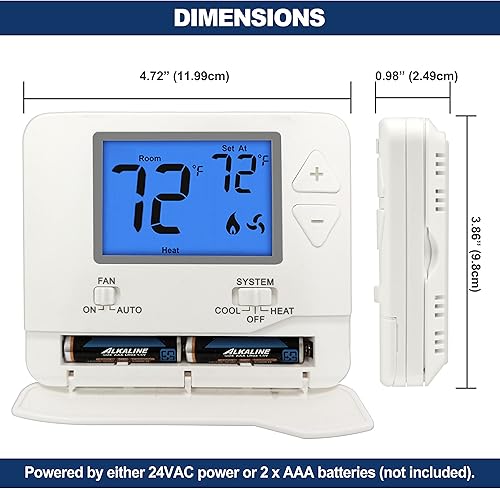 Miniatura 3 de ELECTECK Paquete de 2 termostatos digitales no programables para el hogar, hasta 1 calor1 frío con pantalla de 4.5 pulgadas cuadradas, compatible