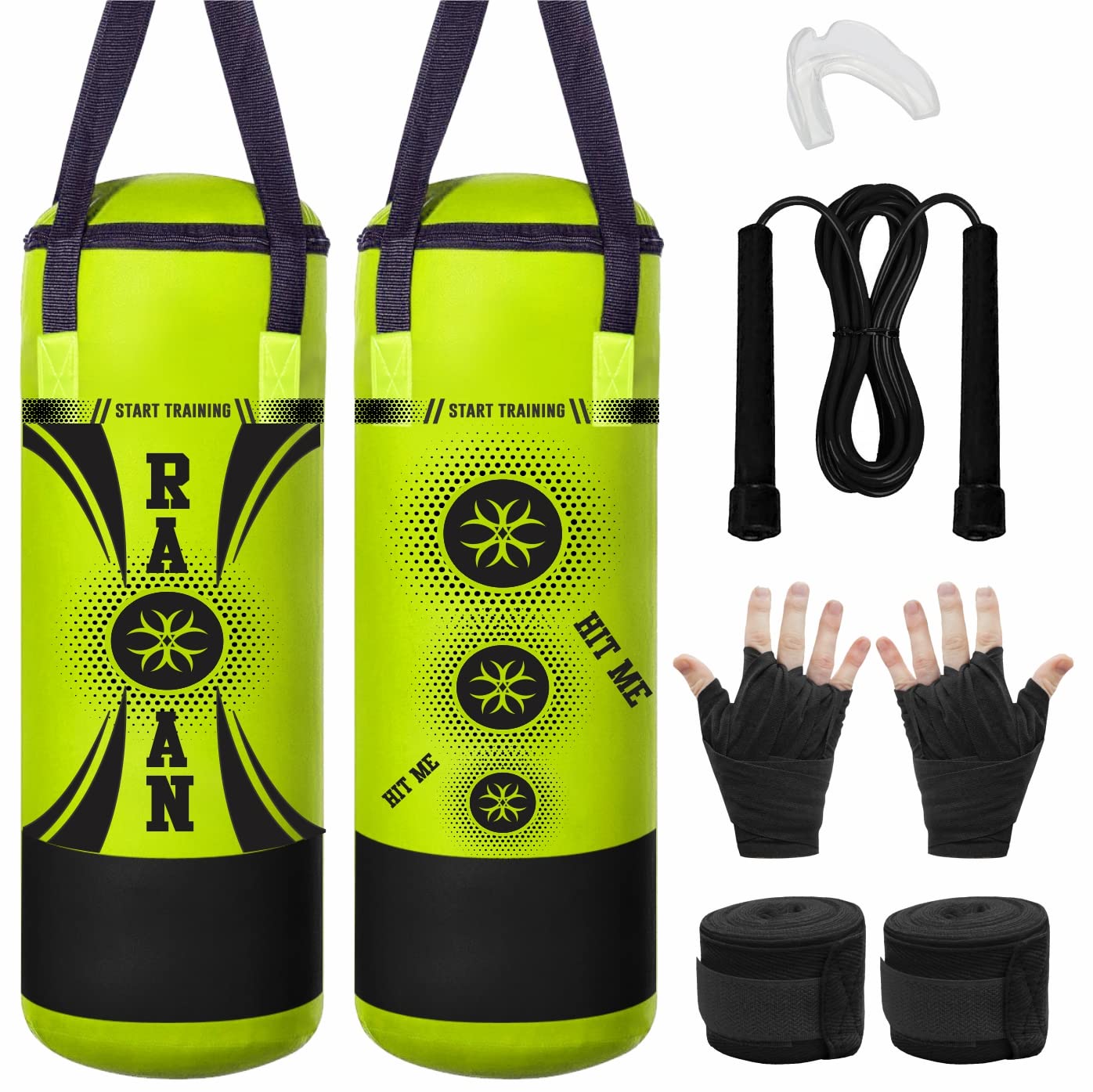Kids Punching Bag Gloves Skipping Rope Mouth Guard, Hand Wraps Boxing Bag 2ft Red Set, Perfect for Junior/Children Workout