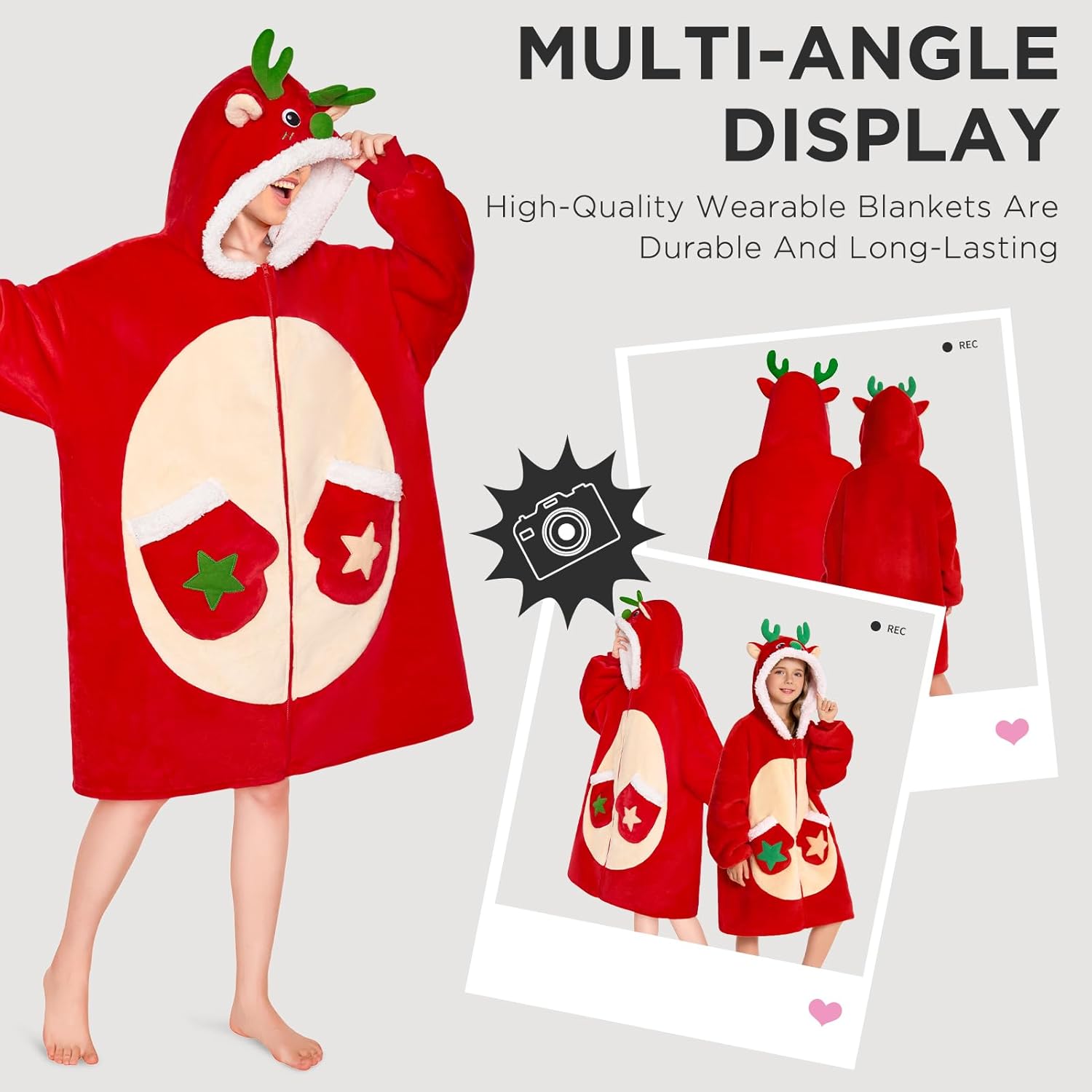 OLAOLA Wearable Blanket Hoodie with Zipper, Oversized Fleece Sherpa Sweatshirt for Adults & Kids