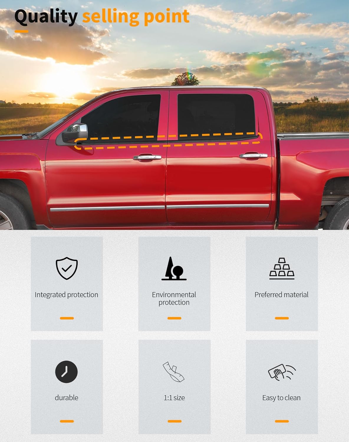 Hoolcar Lower Window Trim Cover Molding Window Bottom Outer Frame Strip Compatible with Chevrolet Silverado GMC Sierra 2014-2018, Exterior Accessories, Black