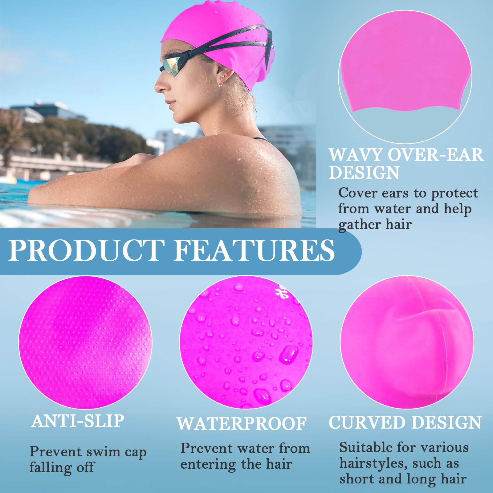 Gorro de natación, gorro de natación de silicona adecuado para mujeres y hombres con pelo corto y largo, 1 unidad