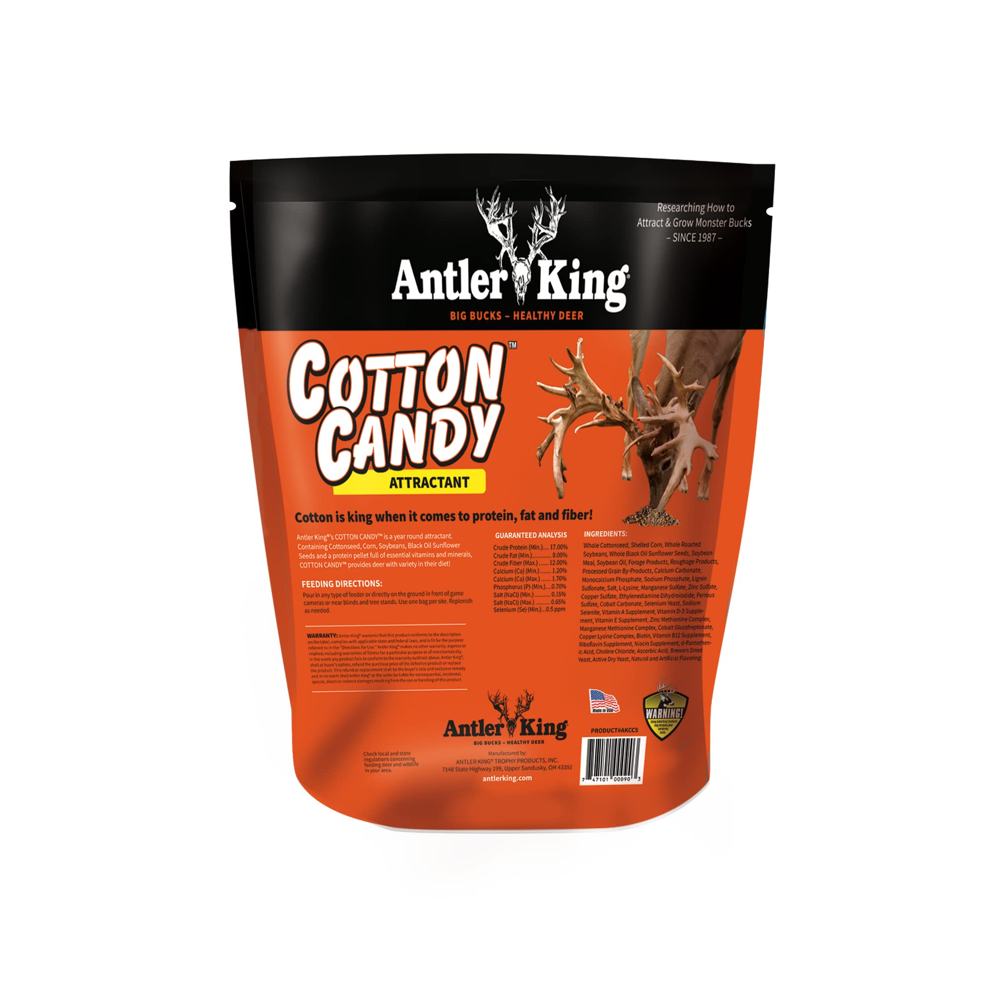 Antler King Cotton Candy New Formula Deer Attractant, 5 lb Bag Cottonseed Based Food Attractant Mix, Higher Protein, Fat and Fiber Content for Growing Healthy Deer and Big Bucks