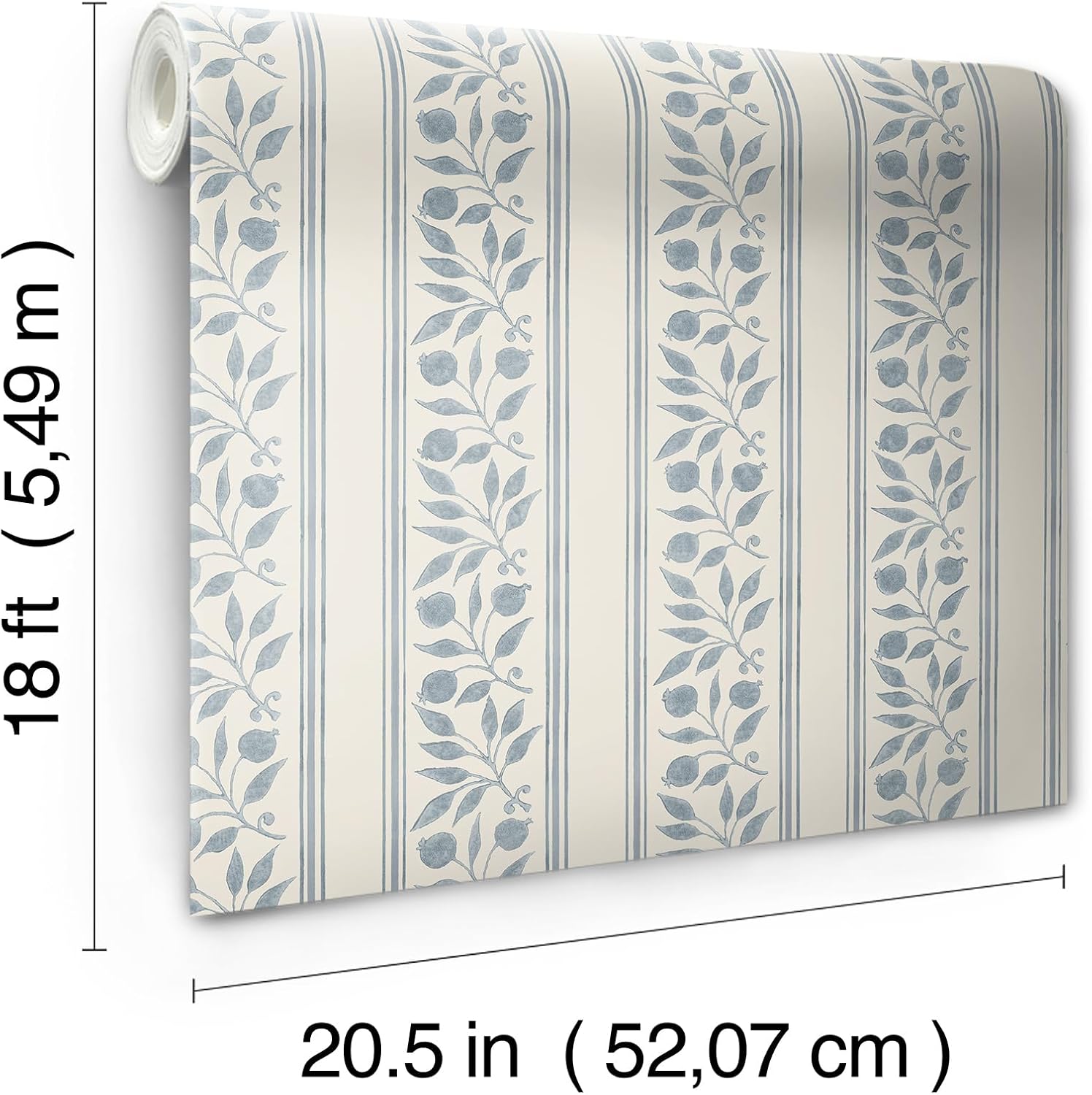 NuWallpaper x Morris & Co. Rosehip Stripe China Blue Peel and Stick Wallpaper, MCS6609