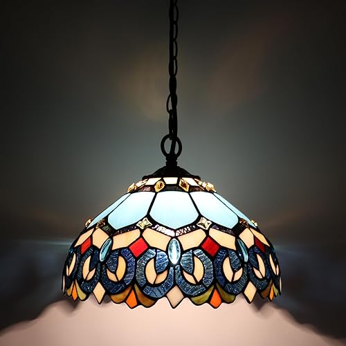 Miniatura 5 de Tiffany - Lámpara colgante con enchufe, lámpara colgante de vitrales de 12 pulgadas, cadena de 39 pulgadas, cable de 15 pies para sala de estar,