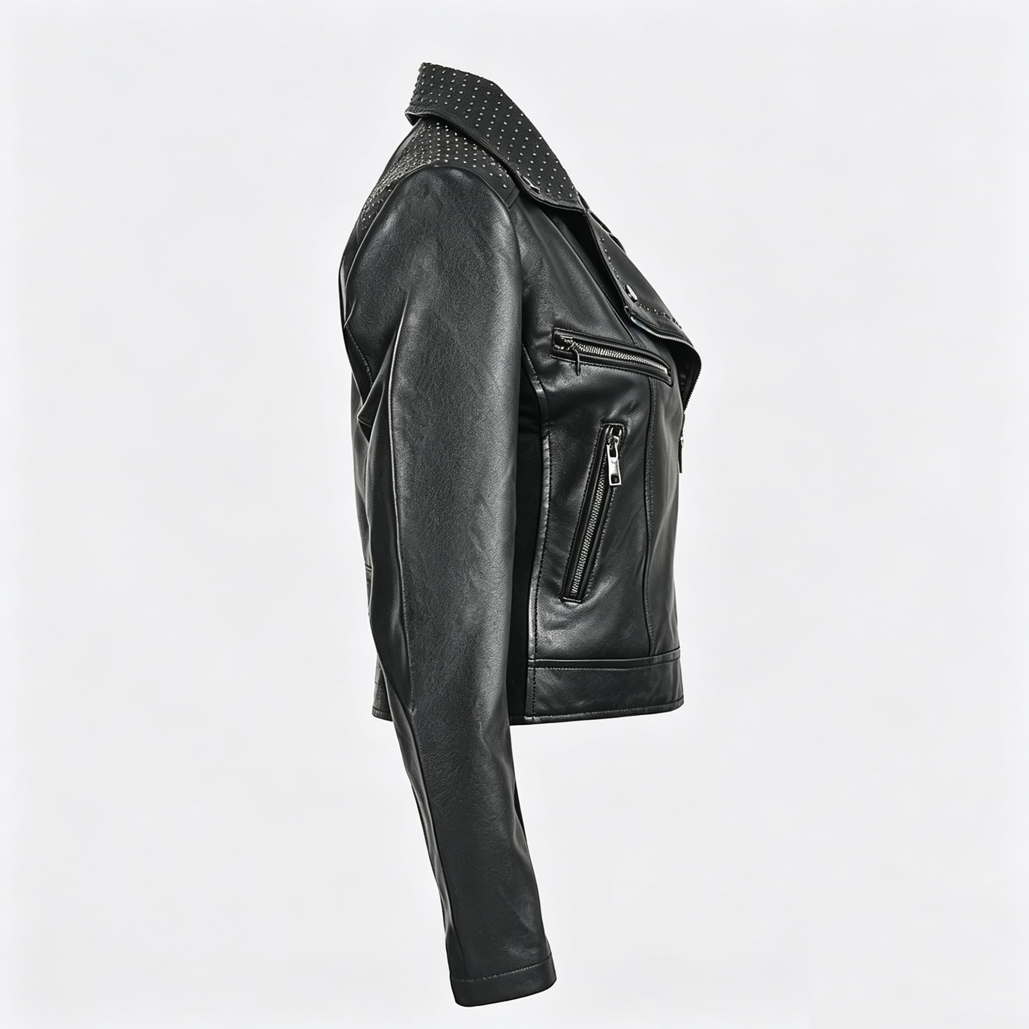Veste de motard cloutée en similicuir pour femme | Manteau de moto court en polyuréthane avec poches zippées
