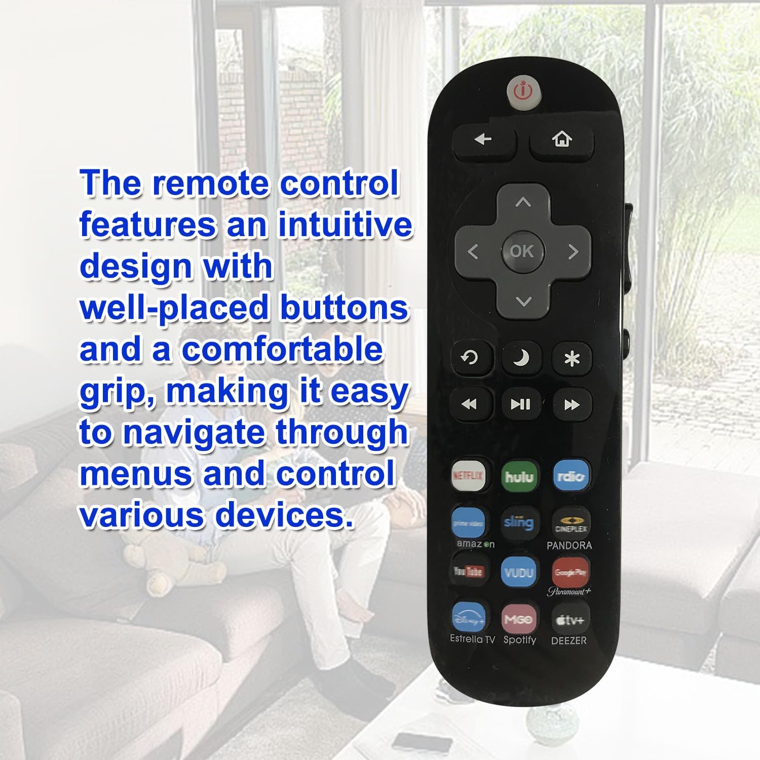 Image showing the iHandy CRC2301V remote control with text describing its intuitive design and button placement.