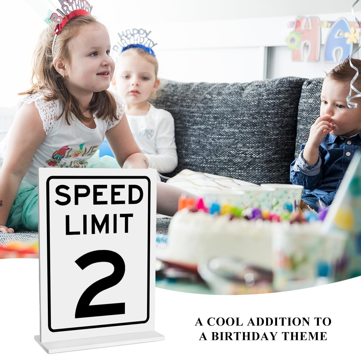 Two Fast 2nd Birthday Decorations, Speed Limit 2 Race Car Birthday Decor, 5x7 Inch Acrylic Table Sign with Stand for Boys