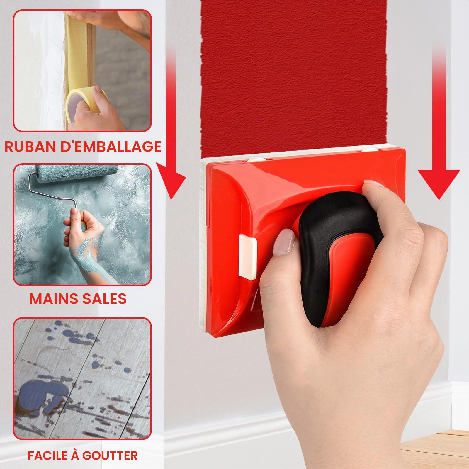 Outil De Bordure De Peinture, Coupe Bordure Pour Peinture, l'Outil Parfait Multifonctionnels, Paint Edger Tool, Pour Mur Et Plafond (Rouge)