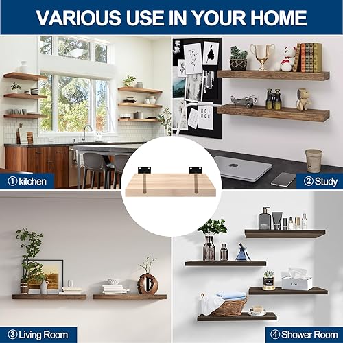 Miniatura 3 de 12 soportes para estantes de madera flotantes de 8 pulgadas, color negro, de acero macizo, soportes ocultos para repisas de madera flotante, soporte