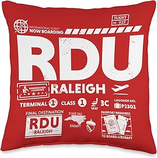 Now Boarding Air Travel Vacation Tees Vintage Raleigh Durham RDU Airport Code Travel Day Retro Tag Throw Pillow, 16x16, Multicolor