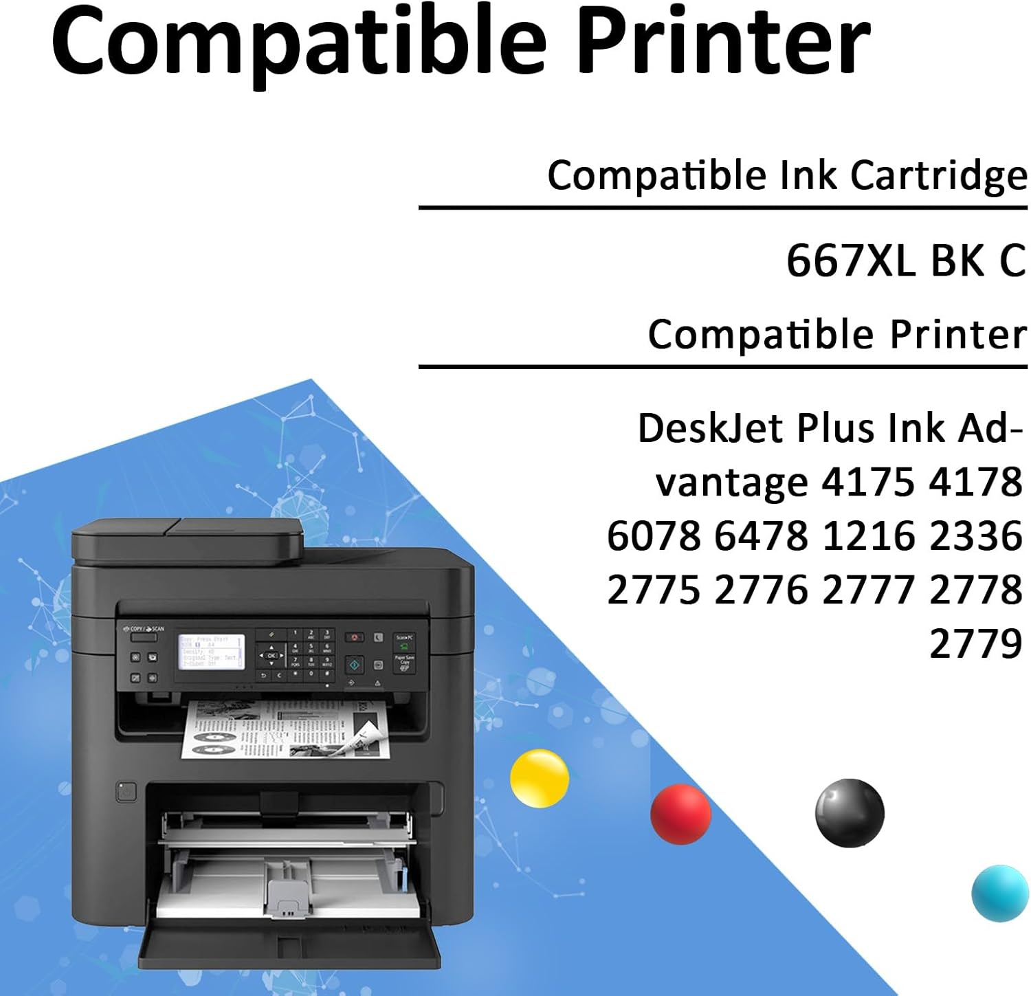 667XL Ink Cartridges Compatible for HP 667XL 667 Ink Cartridges Work for HP DeskJet 1255 2721 2722 2723 2724 2725 2700 2732 2752 2755 4120 4122 4125 4132 4135 Printe