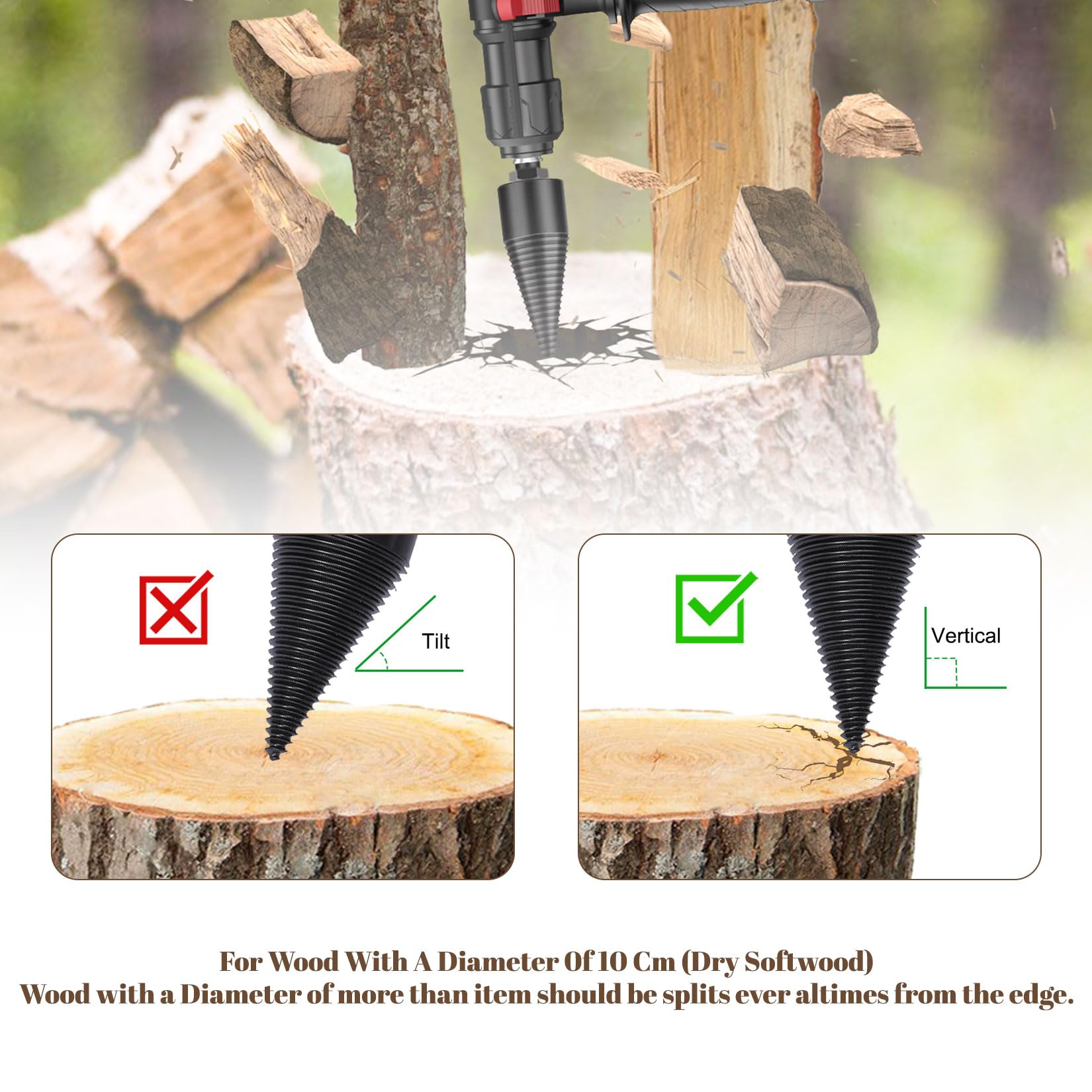 Foret Fendeur De Bois 42 mm 32 mm - Kit De Vis Conique Avec 4 Poignées De Perçage
