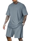 Lexiart Mens Casual 2 Piece Outfits-Short Sleeve Athletic Set Oversize T-Shirts Drawstring Tracksuit Set