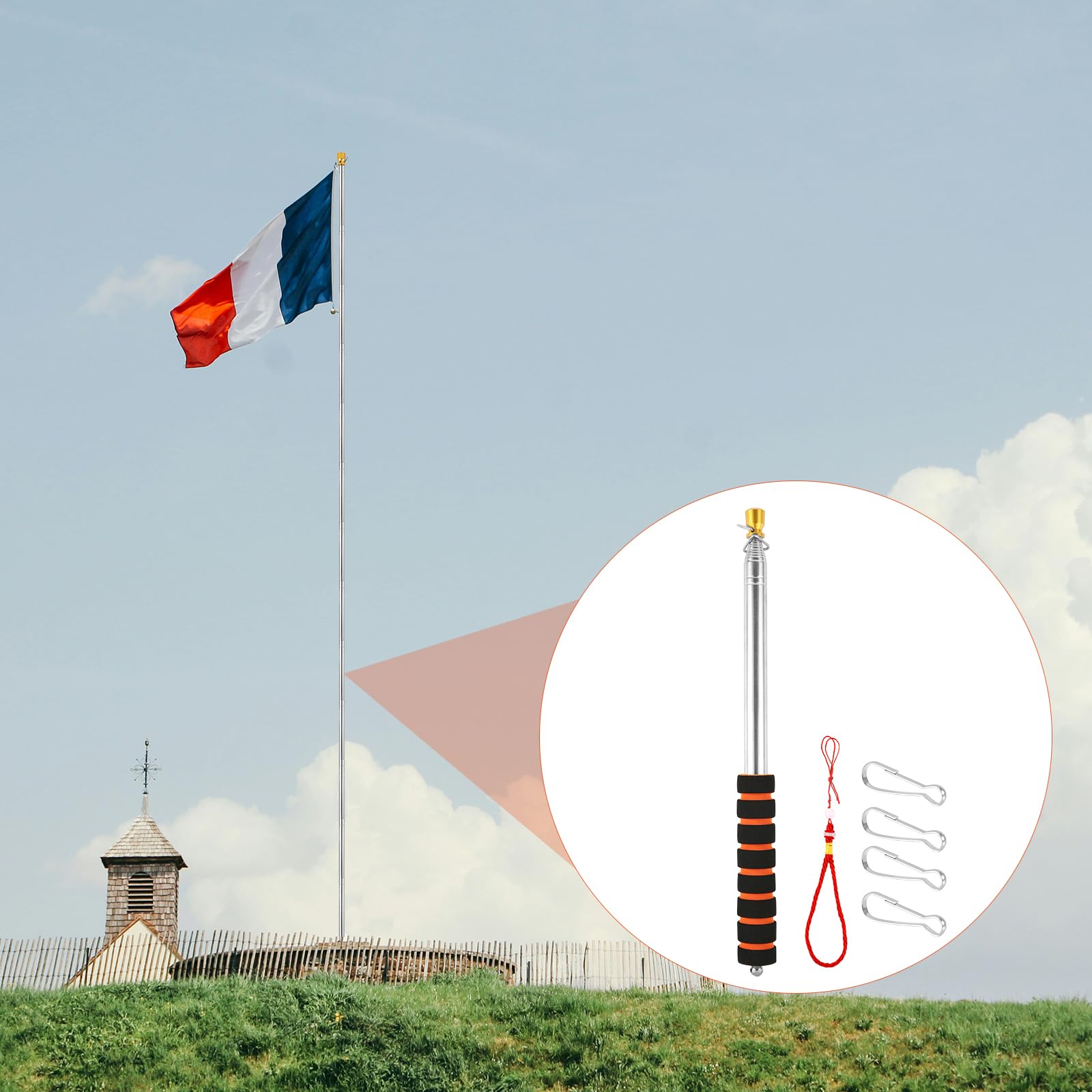 Mât Télescopique Pour Drapeau De 3,0 M, Portable, Extensible