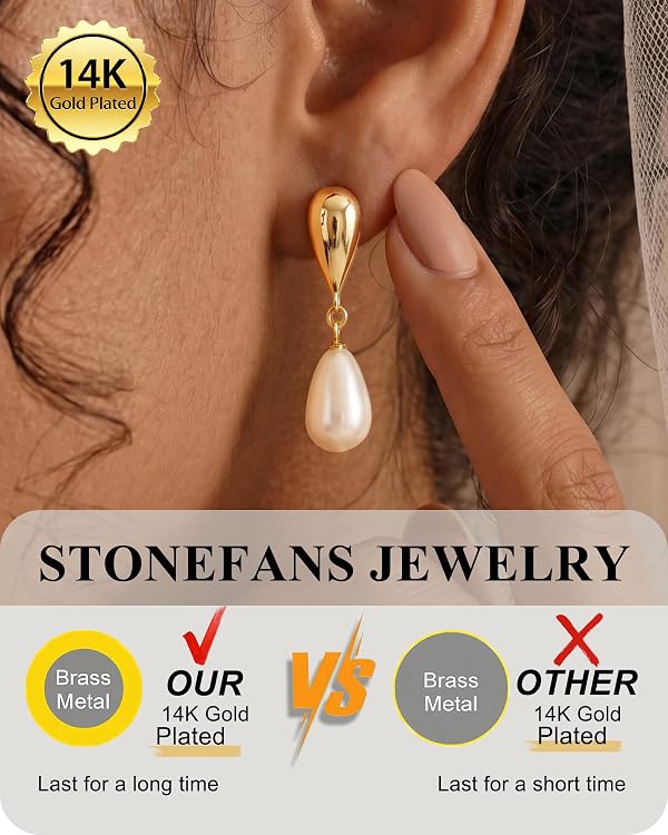 STONEFANS Bridesmaid Gifts for Wedding Day 6 Pairs Earrings Set 14K Gold Plated Hypoallergenic Elegant Pearl Earrings for Wedding Party Bridesmaids Proposal Gifts with Box by STONEFANS - Used condition - Image 5