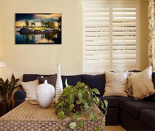 Miniatura 5 de chenchenArt Imagen artística de pared de campo de golf, paisaje de puesta de sol, decoración de pared para sala de estar, dormitorio, baño,