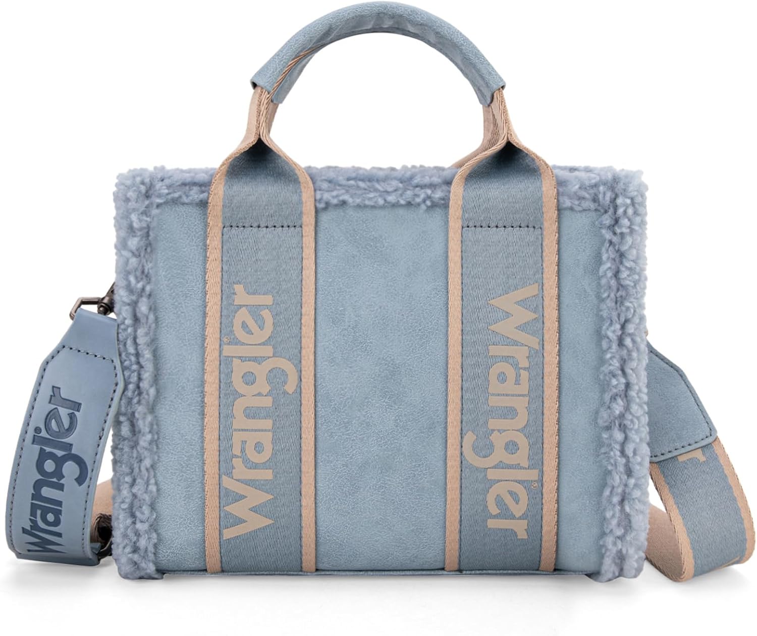 Wrangler Tote Bag for Women Fluffy Sherpa Top-Handle handbags Lamb Wool Shoulder Bag with Crossbody Strap Winter Bag AR-WG181-8120SJN