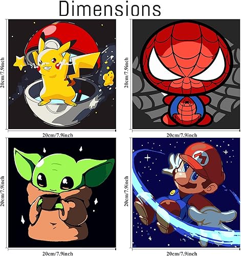 Miniatura 2 de Paquete de 4 pinturas por números para niños de 8 a 12 años con marco, kits de pintura de dibujos animados por números en lienzo para adultos