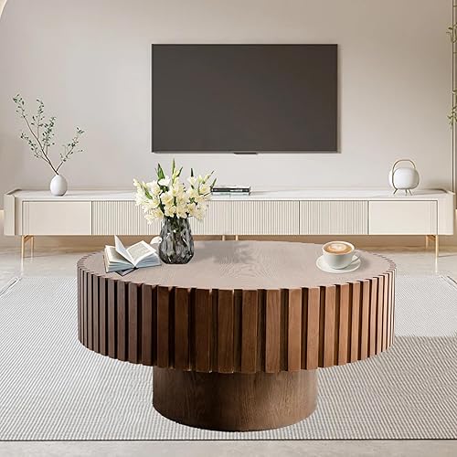 Miniatura 12 de Mesa de centro redonda de tambor, mesas de té únicas modernas acanaladas, Mesa de Centro para Sala para sala de estar, espacio pequeño, apartamento,