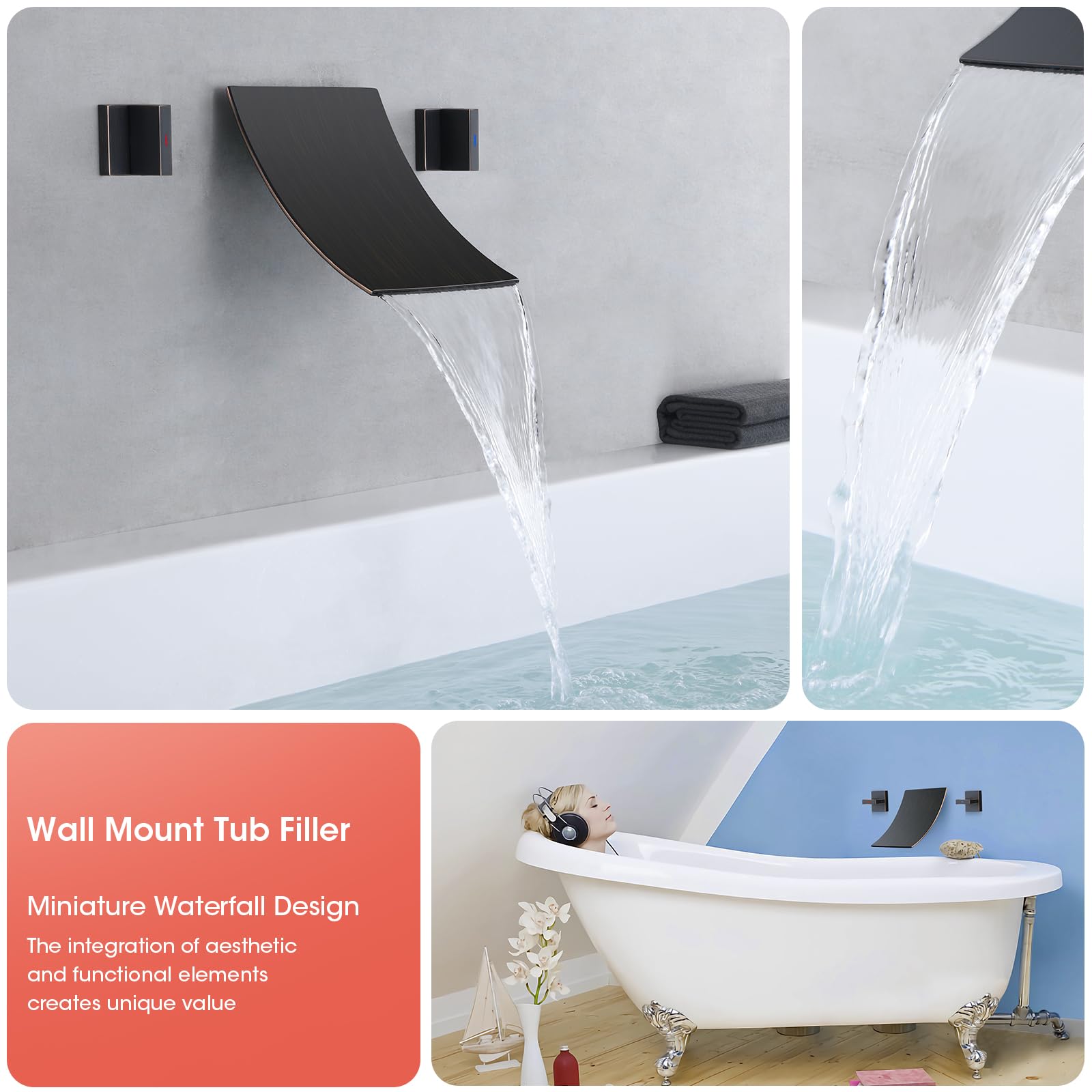 Robinet De Baignoire Romaine Mitigeur Sur Plan Santo D'Agua Canada Noir Mat Avec Douche à Main