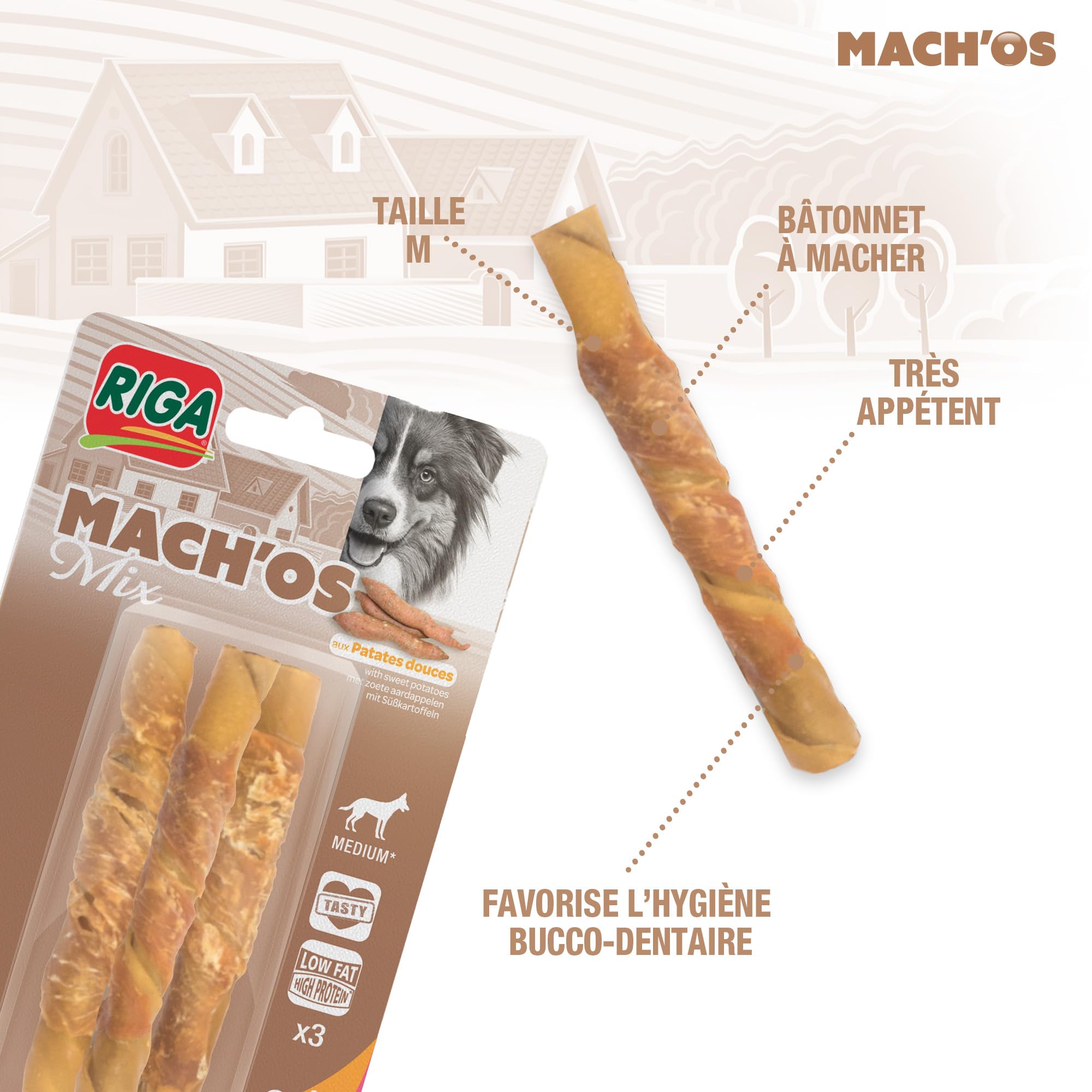 Image secondaire de Bâtonnets Mach'Os pour Chien - Riche en Protéines au Porc et Poulet - Hygiène Buccale - 3 pièces