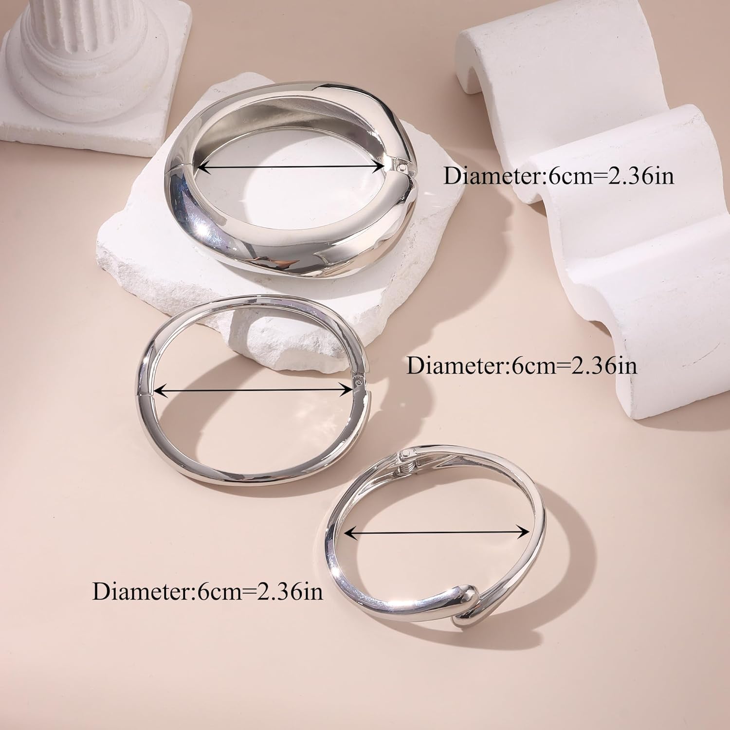 WAINIS 3Pcs Chunky Gold Bangle Bracelets for Women Trendy Wide Wrist Cuff Bracelets Stack Statement Bangle Fashion Gift - Image 6