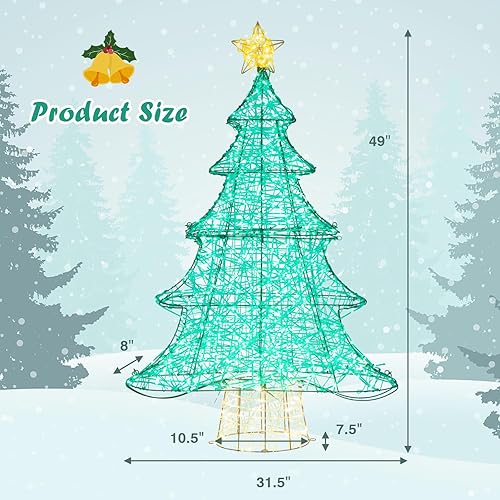 Miniatura 4 de Tangkula Árbol de Navidad artificial iluminado de 4 pies, decoración de árbol de Navidad con 520 luces LED, estrella superior, cadena de luz