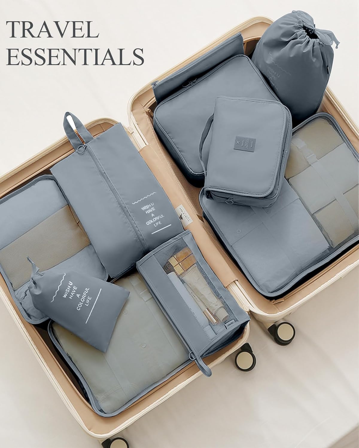 TRMFUSA Packing Cubes for Suitcases, TRMFUSA 10 Pcs Packing Organizers, Luggage Organizers with Laundry Bags/Shoe Bag/Toiletry Bag (Gray) - Image 3