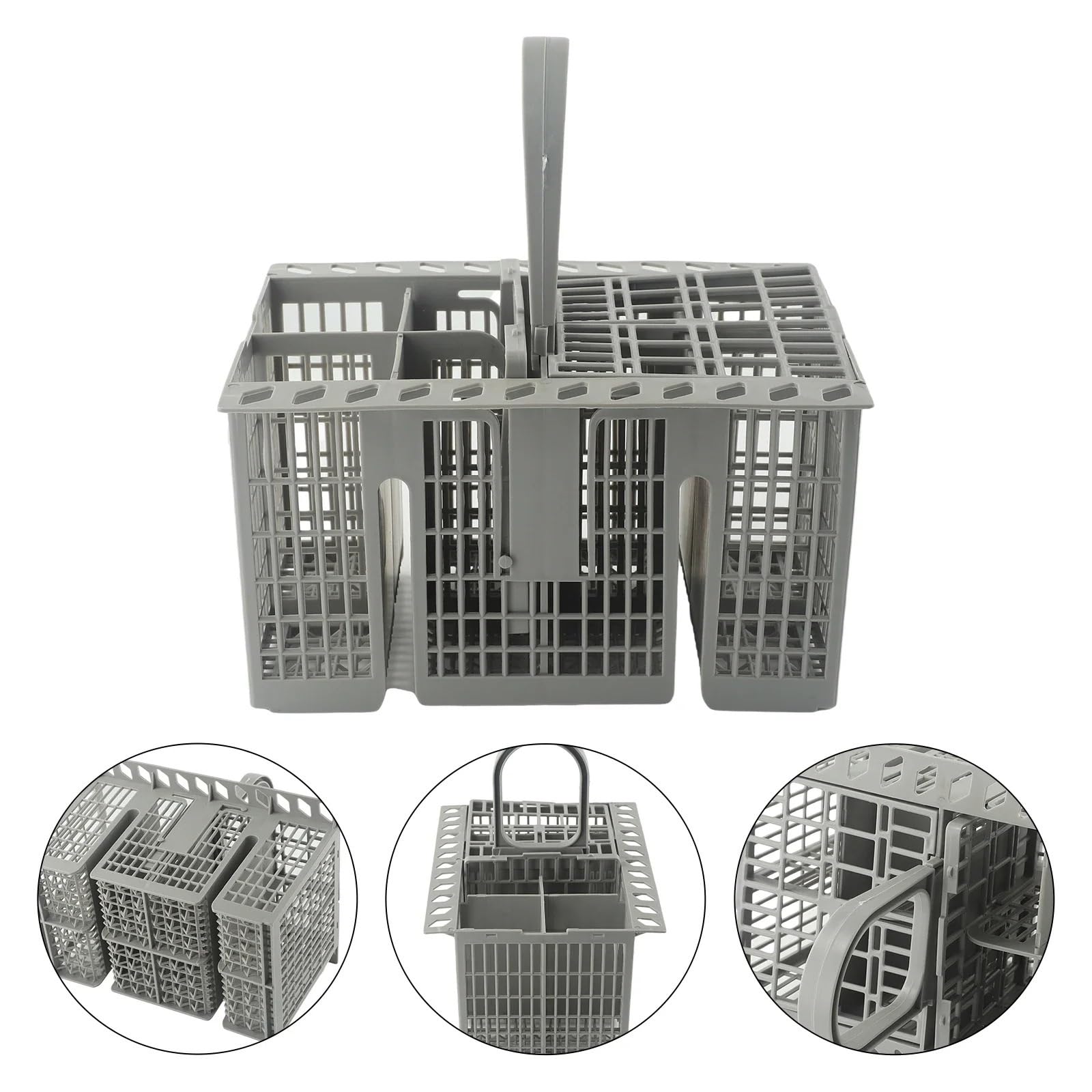 Cesta for lavavajillas, Cesta for Cubiertos for Bauknecht, Repuesto de plástico, Mango Redondo, Cesta for Cubiertos Desmontable Gris, 1 Unidad