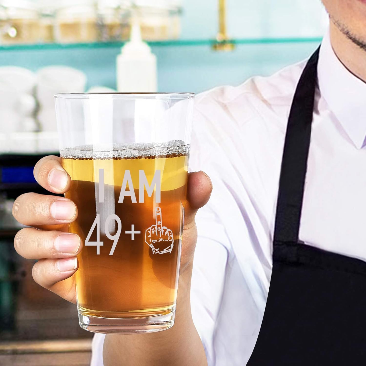 80% Off Discount 49 + One Middle Finger Beer Glass, 50th Pint Glass - 50th Birthday Gifts for Men, Dad, Grandpa, Brother, Husband, Friends - Gift Idea for Birthday, Christmas