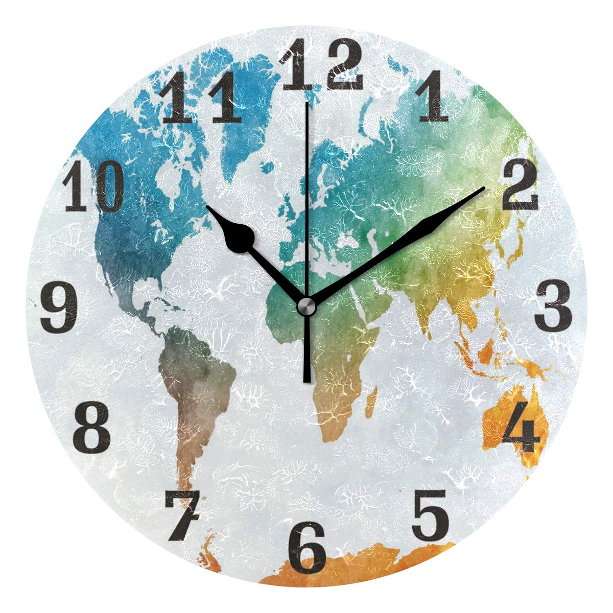 Funnyy Girls Brown Vintage World Map Education Round Acrylic Wall Clock, Silent Non Ticking Art Painting Clock For Kids Children Bedroom Living Room School Home Decor