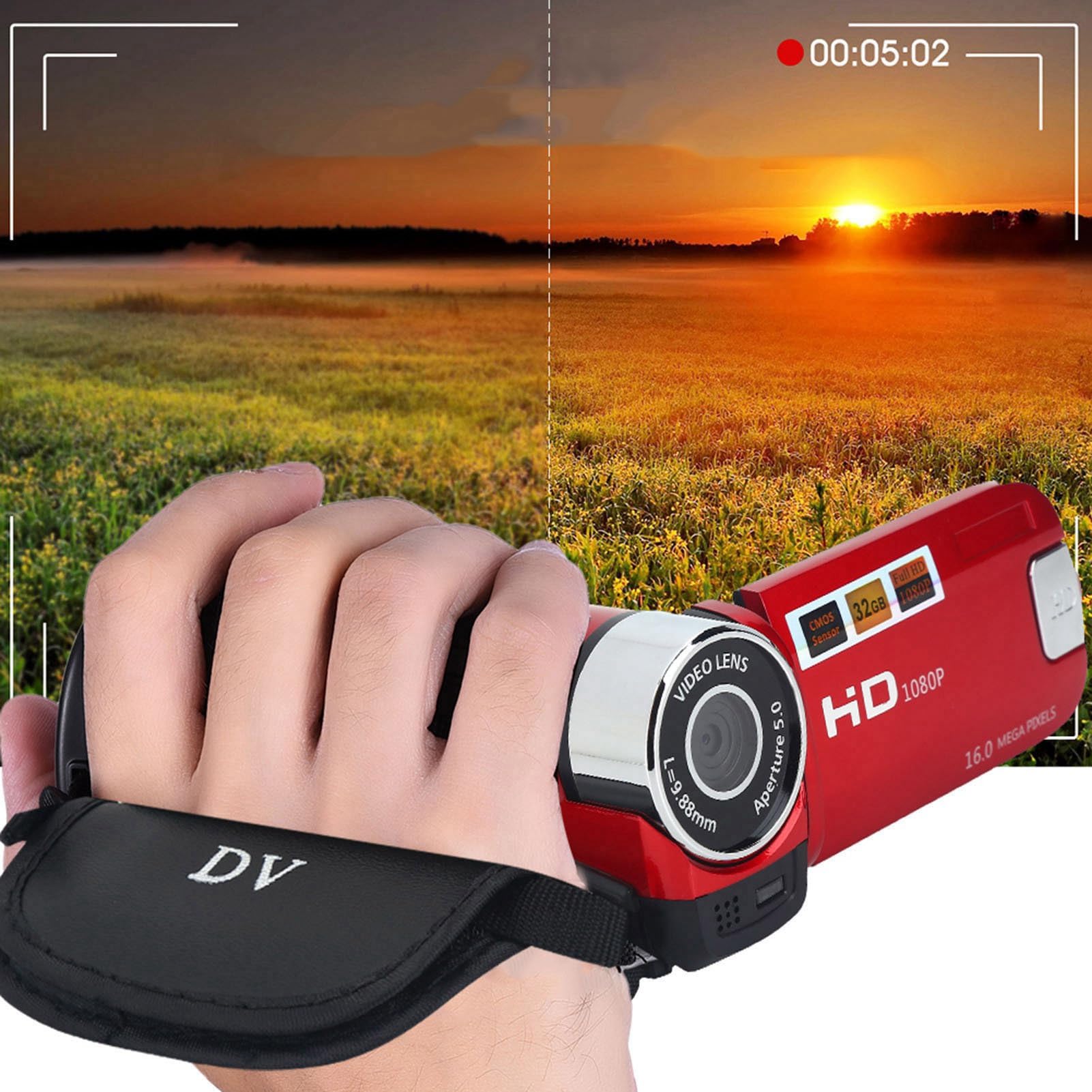 ASHATA Videocámara de grabación de Video, Full HD 270 ° Rotación 1080P 16X Videocámara Digital de Alta definición Cámara de Video DV con rotación de 270 ° Pantalla LCD de 2.7 Pulgadas(Rojo)