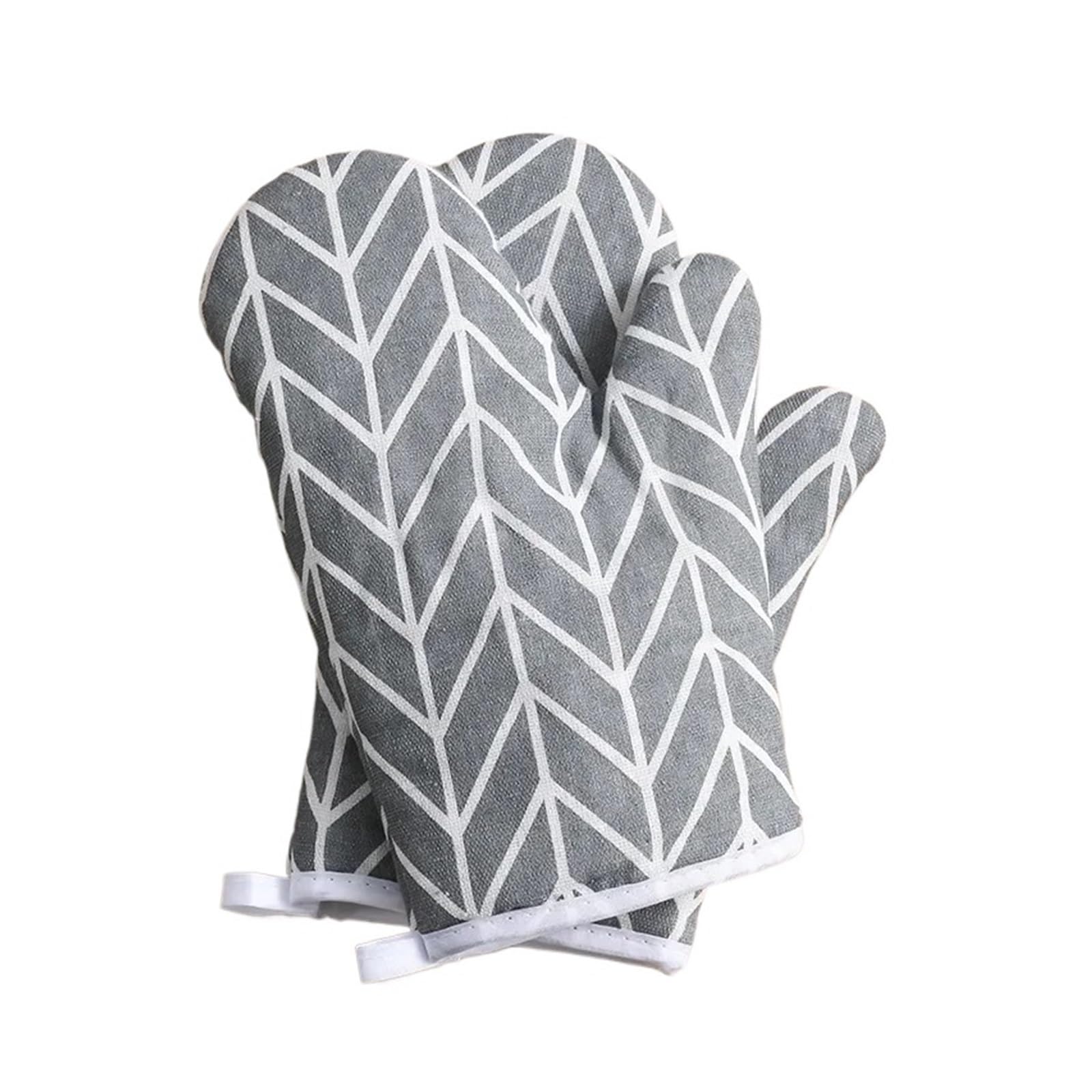 Oven Gloves 2 Pieces Of Insulated Kitchen Gloves, Heat-resistant Microwave, Thickened Grid Oven(Gray)