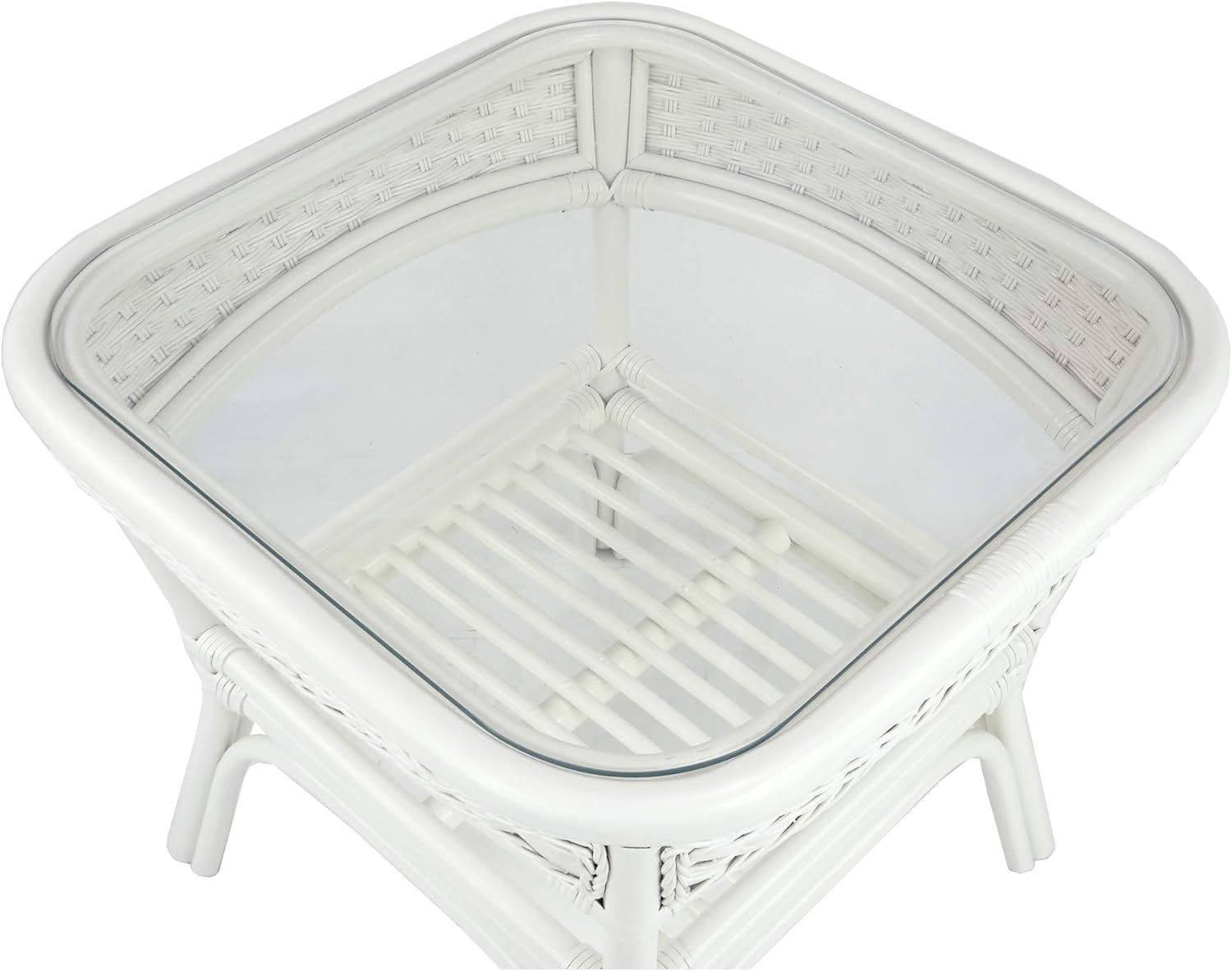 Wickerix Alexa Square Coffee Table White Color Natural Rattan Wicker Handmade Design