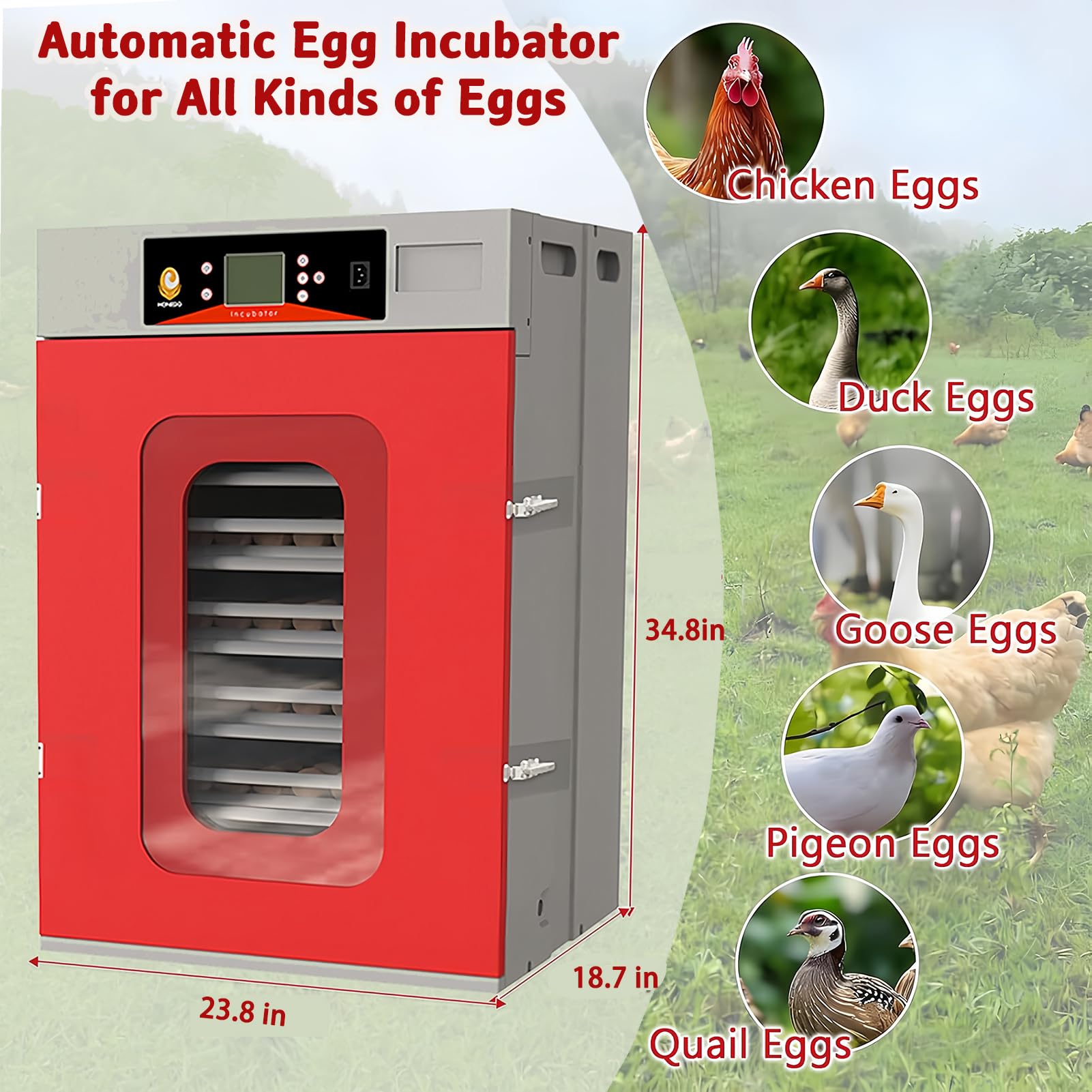 Incubadora de huevos comercial con giro automático, control digital de temperatura y humedad para incubar huevos de pollo, pato y ganso