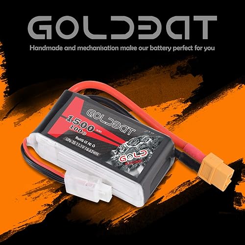Miniatura 3 de GOLDBAT Paquete de batería Lipo de 1500mAh 3S 11.1V 100C Softcase con enchufe XT60 para capra axial, Skylark m4-fpv250, mini trituradora 200,