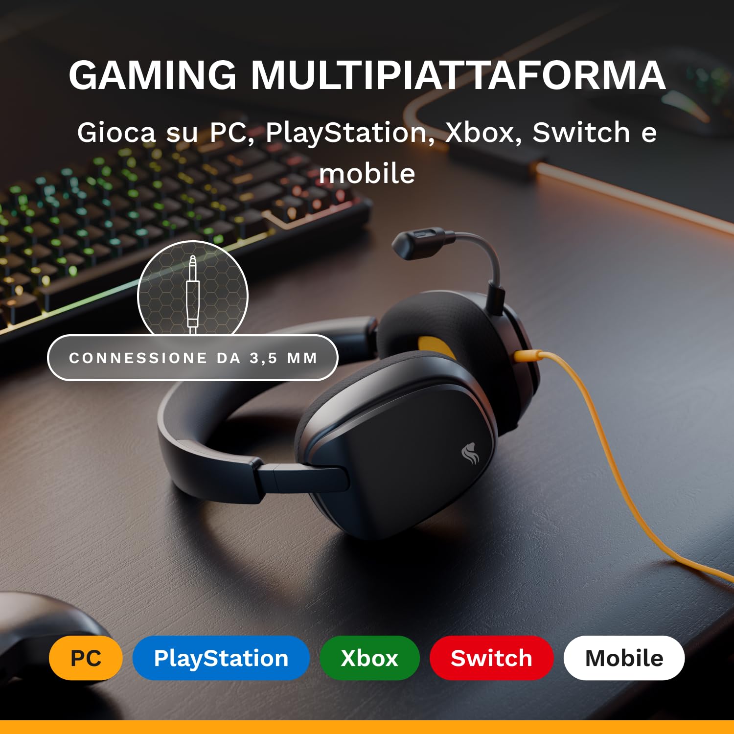 GLORIOUS GHS Eternal - Cuffie stereo gaming per PC, PS5, PS4, Xbox, Switch - Driver angolati personalizzati, microfono rimovibile con audio nitido, 3,5 mm - Resistenti, comfort prolungato - Nere