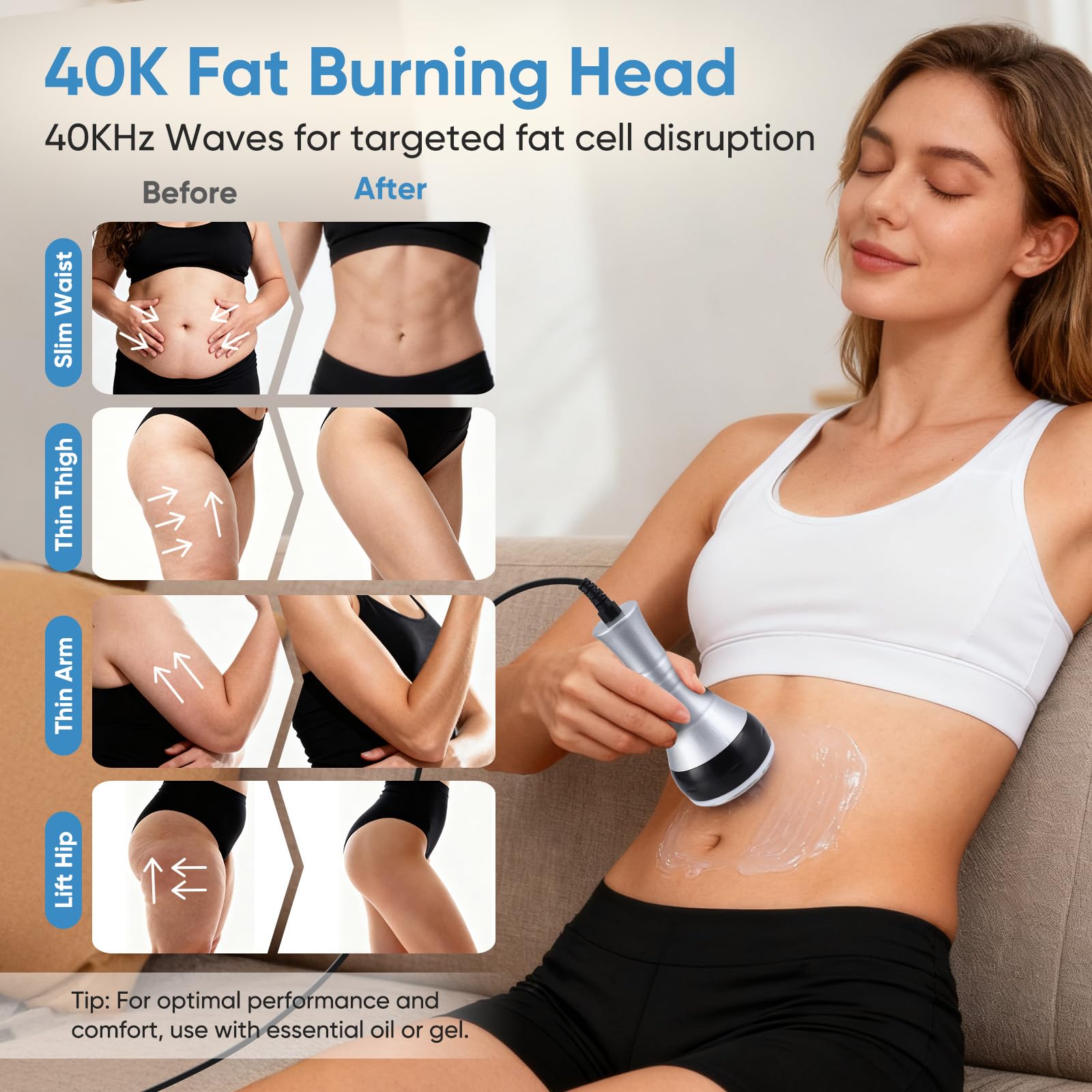 40K Máquina de Cavitación, Dispositivo 4 en 1 para Adelgazamiento, Radiofrecuencia, Cuidado de la Piel, Moldeador Corporal y Tratamiento Facial para Rostro, Abdomen, Glúteos y Muslos