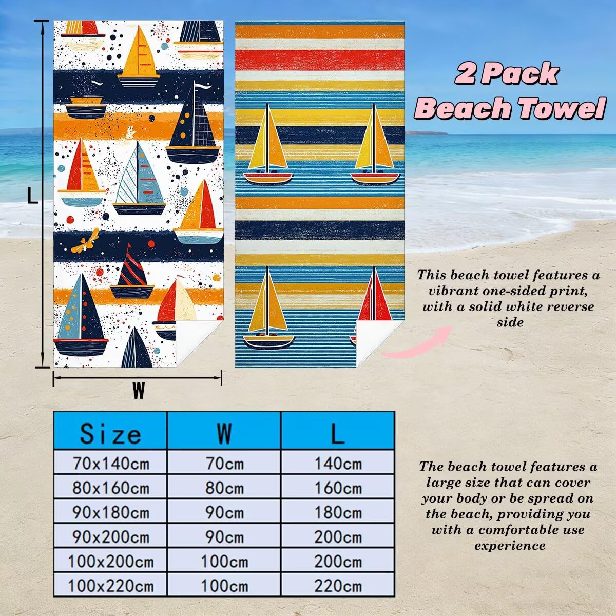 Ręcznik plażowy z mikrofibry, zestaw 2 dużych ręczników kąpielowych 100 x 220 cm, szybkoschnący ręcznik kąpielowy, ręczniki plażowe, sportowe ręczniki z mikrofibry do podróży -4440