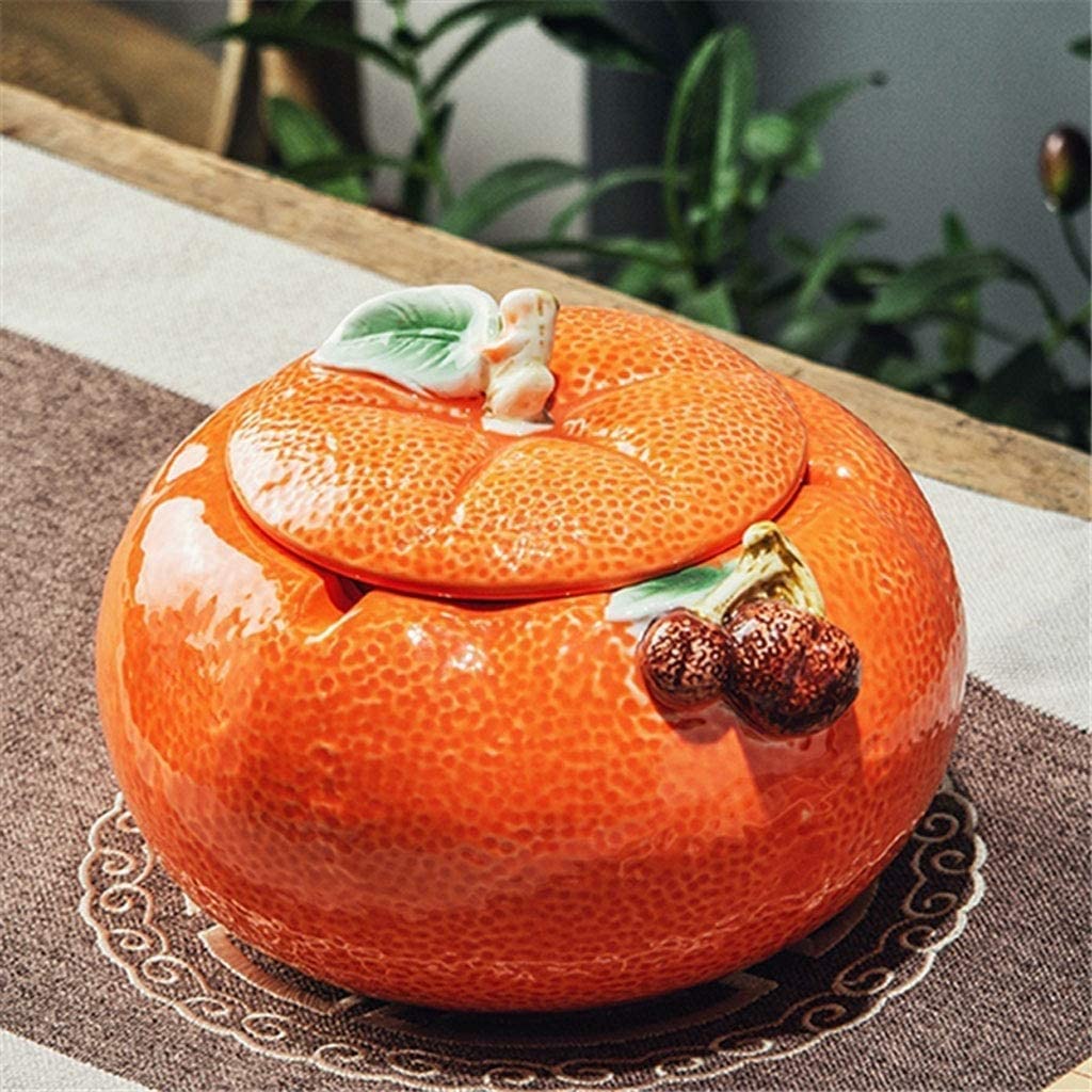 KUDLI Elegante Posacenere con Coperchio posacenere per Sigarette a Forma di Arancione in Ceramica posacenere da Tavolo per Fumatori frangivento per Interni Ornamento per Ufficio Facile da Usare