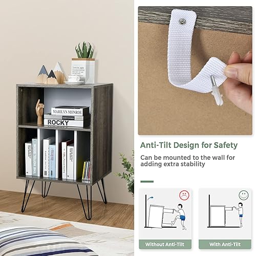 Miniatura 16 de Giantex Soporte para tocadiscos, soporte giratorio blanco con capacidad para hasta 150 álbumes, mesa de gabinete de almacenamiento de vinilo de