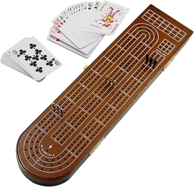 Juegoal Wood Cribbage Board Game Set 3 Tracks con Cartas miniatura 7