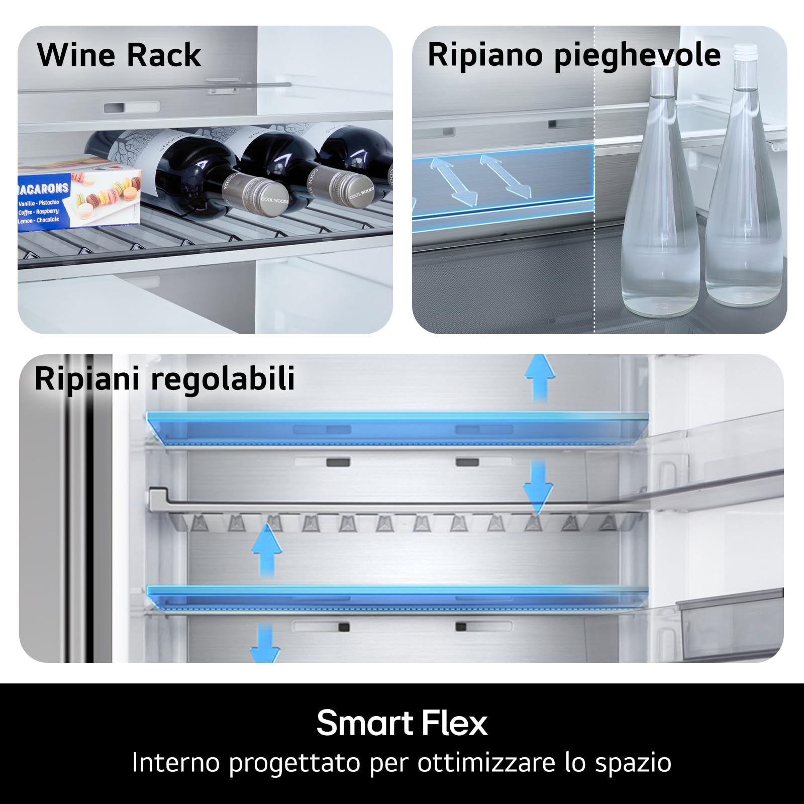 LG GBBS322APY Frigorifero Combinato Classe A, Larghezza 60 cm Fit & Max, Raffreddamento Ottimizzato con AI Saving, Total No Frost, Door e Linear Cooling, 375 L, Smart Inverter, Wi-Fi, Prime Silver