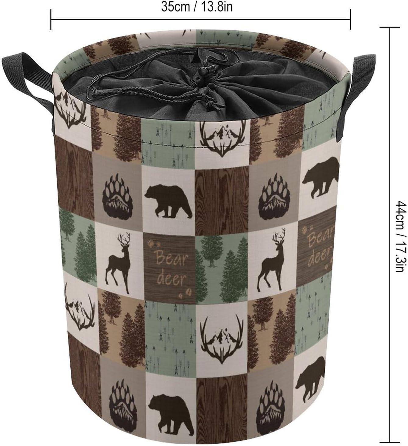 Brebasf Rustic Wildlife Bear Foldable Laundry Basket,Moose Abstract Retro Cabin Adventure Theme for Blanket, Toys, Dirty Clothes In, Bathroom, Bedroom 13.8"W x 17.3"H