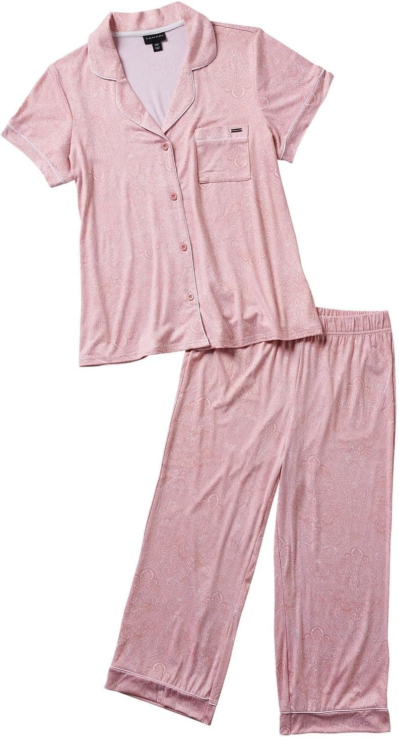 TAHARI Women's Pajama Set including Notch Collar Button-Up Top and Pants
