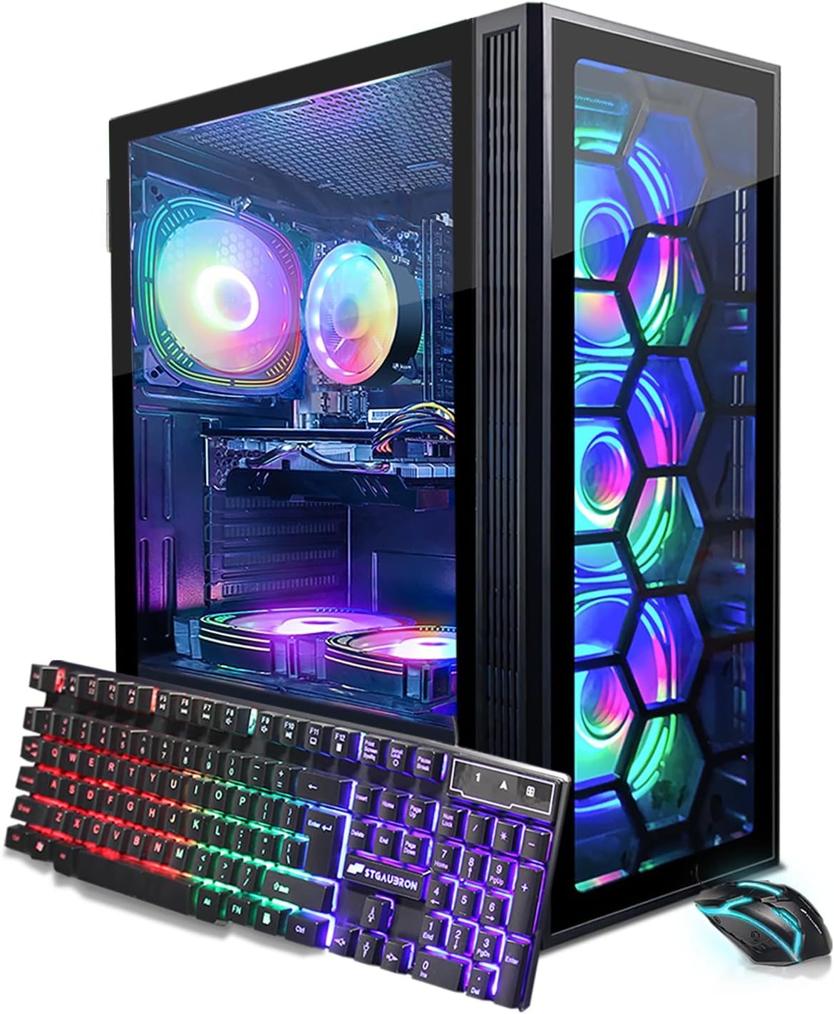 STGAubron Gaming PC Computer Desktop, Intel Core i7 8th Gen up to 4.1G, GeForce RTX 2060 Super 8G, 32G DDR4, 1T SSD, WiFi 6, BT 5.2, RGB Fan x6, Windows 11 Home