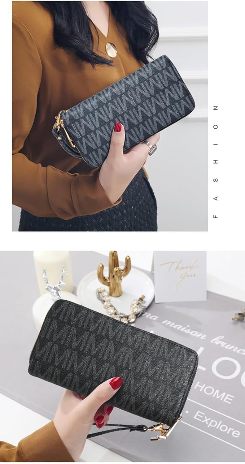 MKP COLLECTION Womens Fashion Double Zip Around Wallet Long Purse Credit Card Holder Bifold Ladies Cluth Wristlet Wrist Strap - Image 2