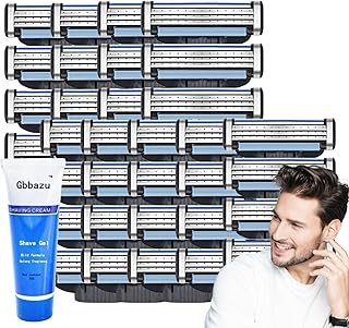 Mach 3 Razor Blades Refills for Gillette, Mens Razor Blades with 30g Shave Cream, Dual Lubrication Razor Manual Blades, Mach 3 Turbo Razor Blades Refills for Gillette, Suitable for Various Types of Beards (36Pcs)